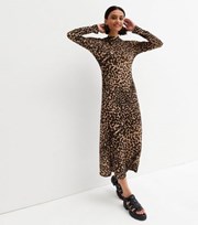 New Look Brown Animal Print Long Sleeve Midi Dress